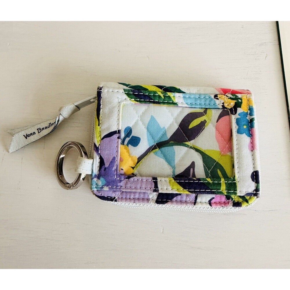 Vera Bradley Zip Tropical Floral Blue Purple Pink Key Chain Quilted Wallet